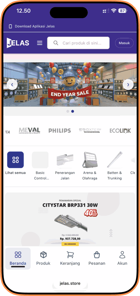 Logo JELAS (Jawara Electrical & Lighting Application Store) - Brand identitas PT Jawara Integra Semesta untuk produk elektrikal dan pencahayaan berkualitas